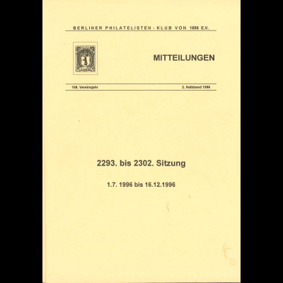 Berliner Philatelisten-Klub von 1888 e.V.: Mitteilungen (1996, 2. Halbband)