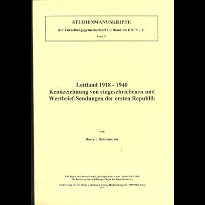 Harry v. Hofmann: Lettland 1918-1940. Kennzeichnung von R- und Wertsendungen ...