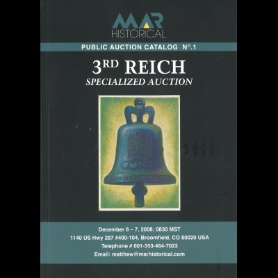 MAR Historical auction, 6.12.2008: 3rd Reich /Drittes Reich. Specialized Auction