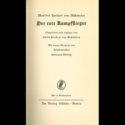 Manfred Freiherr von Richthofen: Der rote Kampfflieger (1933)
