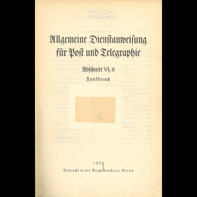Allgemeine Dienstanweisung für Post und Telegraphie (Funkdienst 1932)