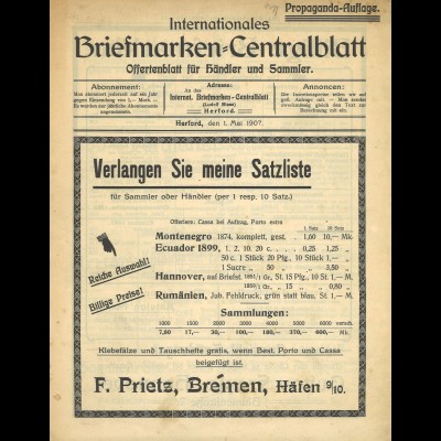 Internationales Briefmarken-Centralblatt, 1. Mai 1907