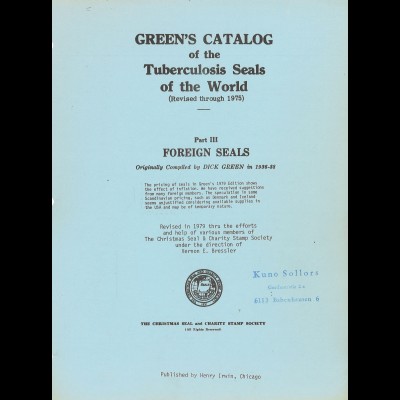 Green's Catalog of the Tuberculosis Seals of the World (Ringbinder, ca. 1979)