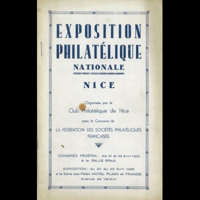Exposition Philatélique Nationale NICE 1935 - Ankündigungsbroschüre